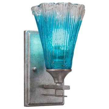 Uptowne 1-Light Wall Sconce, Aged Silver/Fluted Teal Crystal