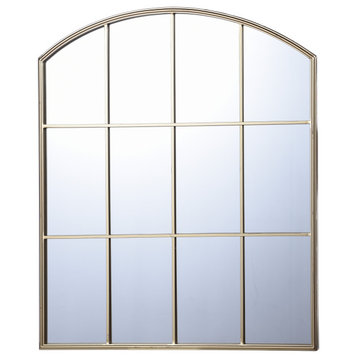 Iuka Farmhouse - Metal Window Pane Wall Mirror - Bright Gold Finish