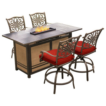 Traditions 5-Piece High-Dining Set, Swivel Chairs, 30,000BTU Fire Pit Table