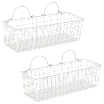 Medium Antique White Wire Wall Basket (Set of 2)