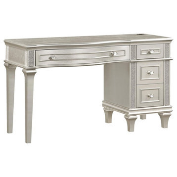 Coaster Evangeline 4-drawer Wood Vanity Table with Faux Diamond Trim Silver Oak