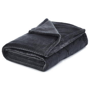 Dark Slate Gray Knitted PolYester Solid Color Plush Throw Blanket