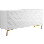 Meridian Furniture - Collette Sideboard/Buffet, White, Gold Base - Organize the dining room with the help of this Collette Sideboard Buffet. This Meridian Furniture buffet has a rich gold stainless steel base that adds a gleaming, modish vibe and chevron white lacquered exterior for a contemporary finish. Use the amply sized top for holding collectibles, photos, and other knickknacks.