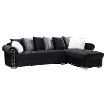 Amarante L Shape Sectional Set Upholstered, Velvet Fabric, Black