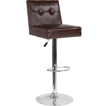 Ravello Contemporary Adjustable Height Barstool With Accent Nail Trim, Brown