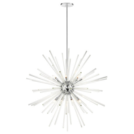 Polished Chrome Sparkling, Mid Century Modern, Foyer Pendant Chandelier