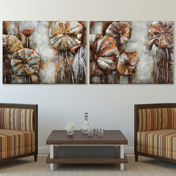 "Water Lilly Pads" Mixed Media Iron Hand Painted Dimensional Wall Art