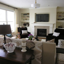 shelves around fireplace