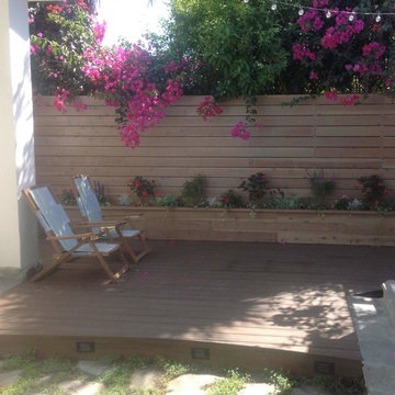 Wood Deck, planter box, Wood fence