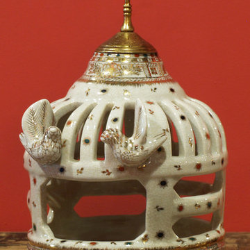 Hand Painted Porcelain Bird Feeder