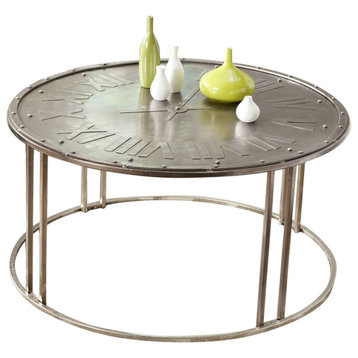 Roman Clock Cocktail Table - Drk Antq Silver