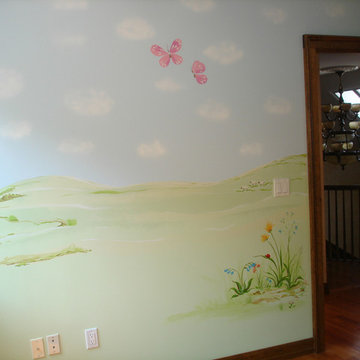 Custom Mural. Baby Room. Farm, fields and wild flowers theme.