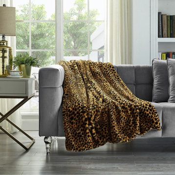 Cozy Tyme Cecelia Throw Printed Rabbit Fur, Cheetah 100% Polyester 50"x60"