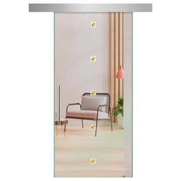 Sliding Glass Door With Frosted & Faceted Stones Design ALU100, 26"x81", T-Handle Bars