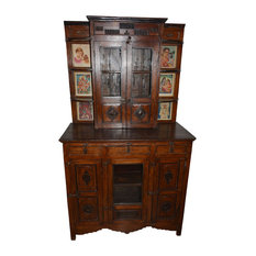 Mogul Interior - Consigned Antique Wall Cabinet Indian Paintings Boho Drawer Chest Furniture - China Cabinets and Hutches
