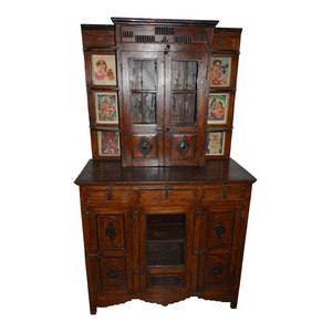 Mogul Interior - Consigned Antique Wall Cabinet Indian Paintings Boho Drawer Chest Furniture - China Cabinets And Hutches
