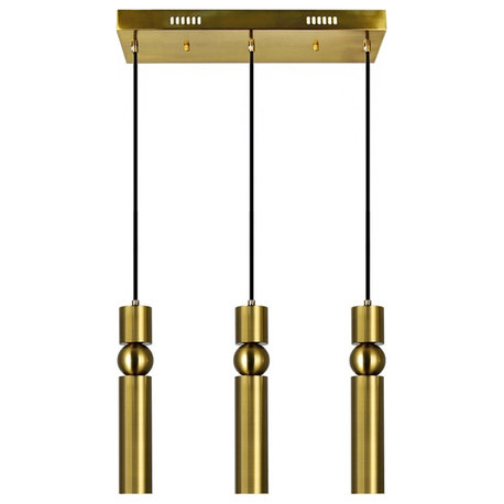 CWI Lighting Chime 3 LED Lights Metal Island Chandelier in Brass