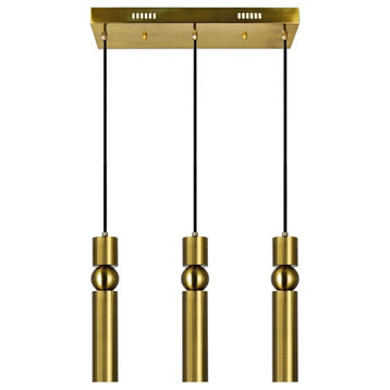 CWI Lighting Chime 3 LED Lights Metal Island Chandelier in Brass