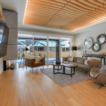 3-Sided Fireplace with Concrete Feature Wall | Fonthill, ON