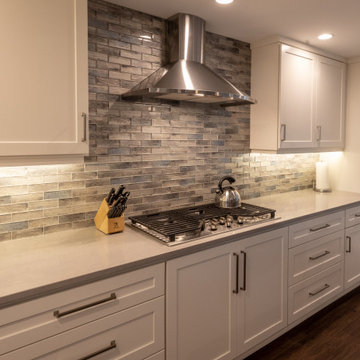 Transitional Two-Tone Kitchen | Shaker Cabinetry & Glass Mosaic Backsplash