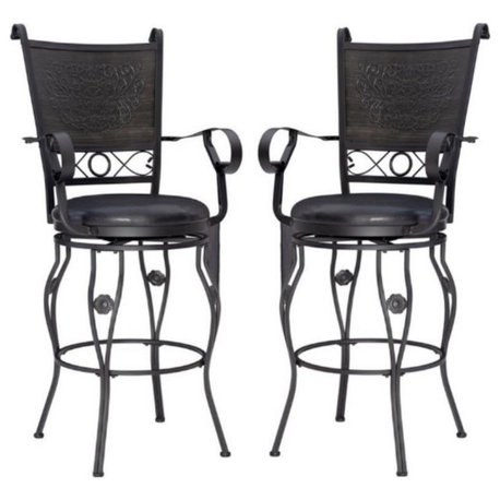 Home Square 30" Big and Tall Metal Bar Stool in Black - Set of 2