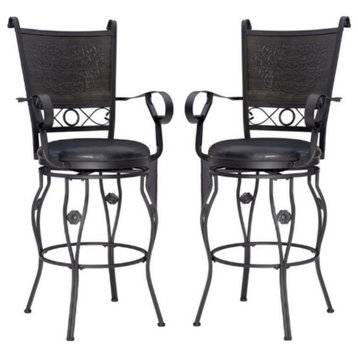 Home Square 30" Big and Tall Metal Bar Stool in Black - Set of 2