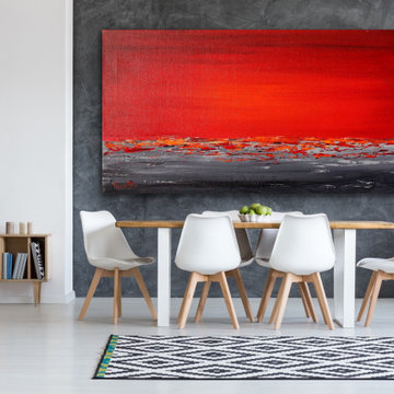 72"x36" "Sunset Sea 5" Red coastal minimal Large Modern Painting MADE TO ORDER