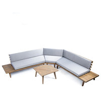 Adelia Outdoor Acacia Wood 5 Seater Sectional Sofa Set with Cushions, Gray Finis