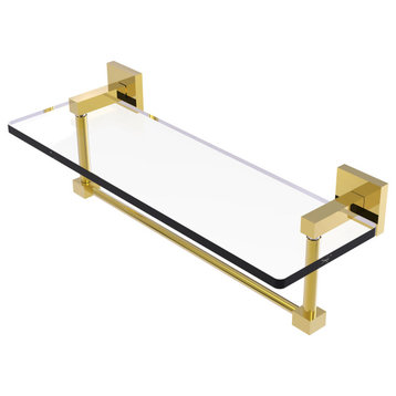 Montero 16" Glass Vanity Shelf with Integrated Towel Bar, Polished Brass
