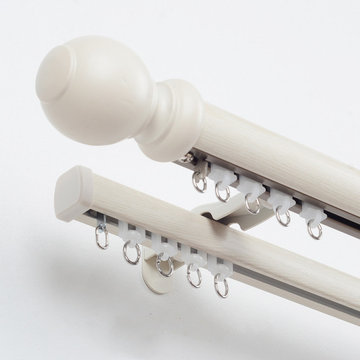 QYRF08 Fashion Wood Grain Outer Rod With Inner Track Set With Wooden Ball Finial