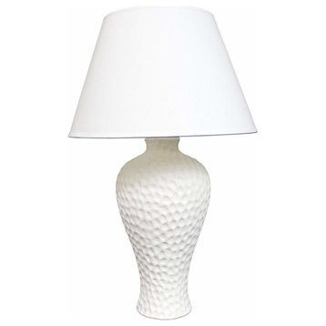 Simple Designs Textured Stucco Curvy Ceramic Table Lamp, White