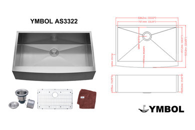 YMBOL | Up to 51% Off 33 Inch Farmhouse Apron-front Kitchen sink + extra 10% off