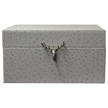 Oriental Deer Head Accent Cream White Rectangular Container Box Hcs5522