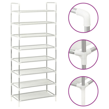 Vidaxl Shoe Rack With 8 Shelves Metal And Non-Woven Fabric Silver