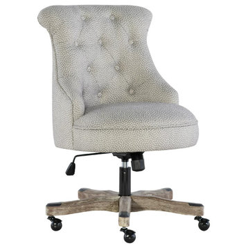 Vintage Office Chair, Round Seat With Button Tufted Hourglass Back, Light Gray