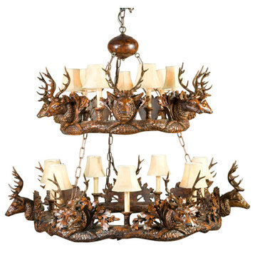 14 Small Stag Head 2 Tier Chandelier