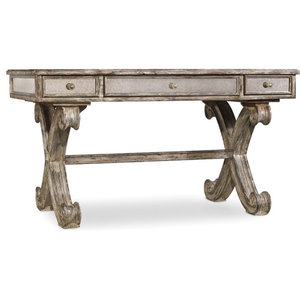 Bowery Hill Mirrored Computer Desk In Weathered Gray Farmhouse