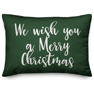 We Wish You A Merry Christmas, Dark Green 14x20 Lumbar Pillow