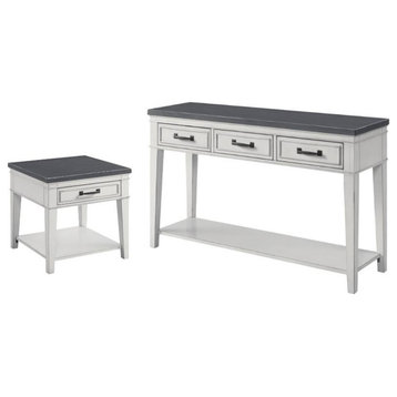 Home Square 2 Piece Set with Sofa Console Table and End Table in White and Gray