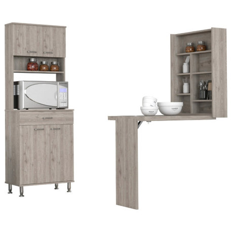 Winnipeg 2 Piece Kitchen Set, Pantry & Functional Table, Light Gray