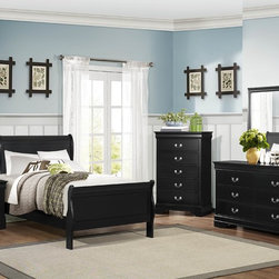 2147TBK-1 4PCS LOUIS PHILIPPE BLACK WOOD TWIN SLEIGH BEDROOM SET - Kids Bedroom Furniture Sets