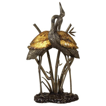 Antique Brass and Bronze Cranes Lamp