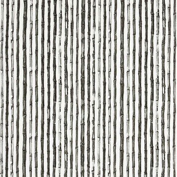 Bamboo Stripe Ink Nature Print Gray Pillow Sham Cotton Linen, King, Tailored