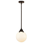 Innovations Lighting - Beacon Mini Pendant, Oil Rubbed Bronze, Matte White, Matte White - The Nouveau 2 is a highly detailed work of art that draws the eyes into its base and arm detail. The true show stopping piece is the beautifully curved glass shade that's sure to wow you and guests alike.