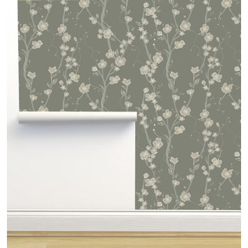 Cherry Blossom Vintage Olive Wallpaper by Monor Designs, Sample 12"x8"