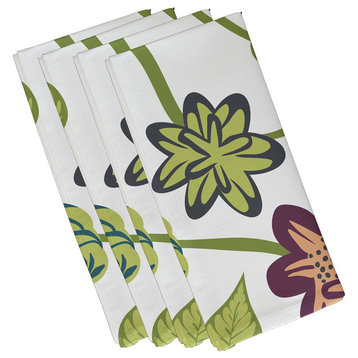 Tropical Floral, Floral Print Napkin, Purple, Set of 4