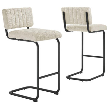 Modway Parity 28" Upholstered Fabric Counter Stool in Black/Ivory (Set of 2)