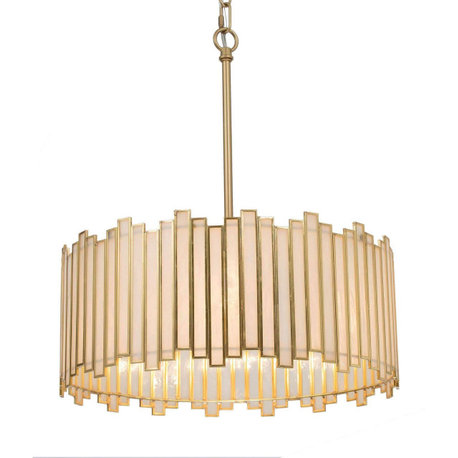 LNC Tiffany 4-Light Modern Drum White Glass Chandelier, Gold