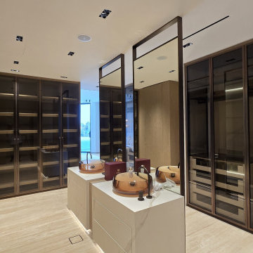 Walk-In Dressing Room with Smoked Glass Wardrobes