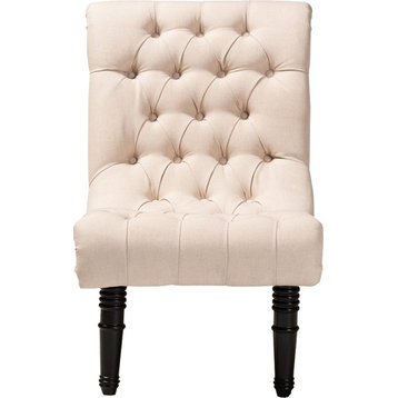 Beige Fabric Upholstered Accent Chair with Rolled Back